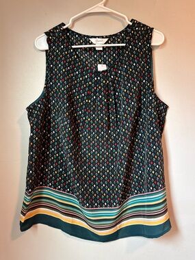 CJ Banks Teal & Black Geometric Sleeveless Blouse